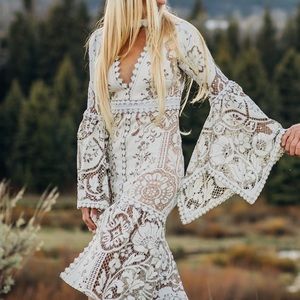 Boho Vintage Lace Midi Dress